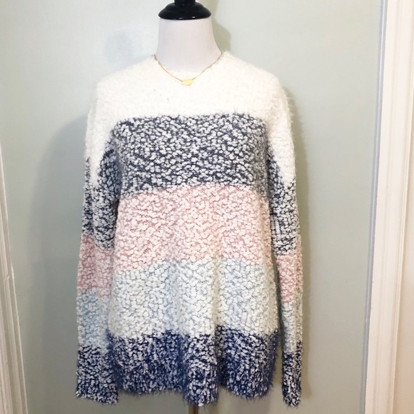 Cupio Oversized Fuzzy Striped Pullover Sweater - Picture 8 of 8